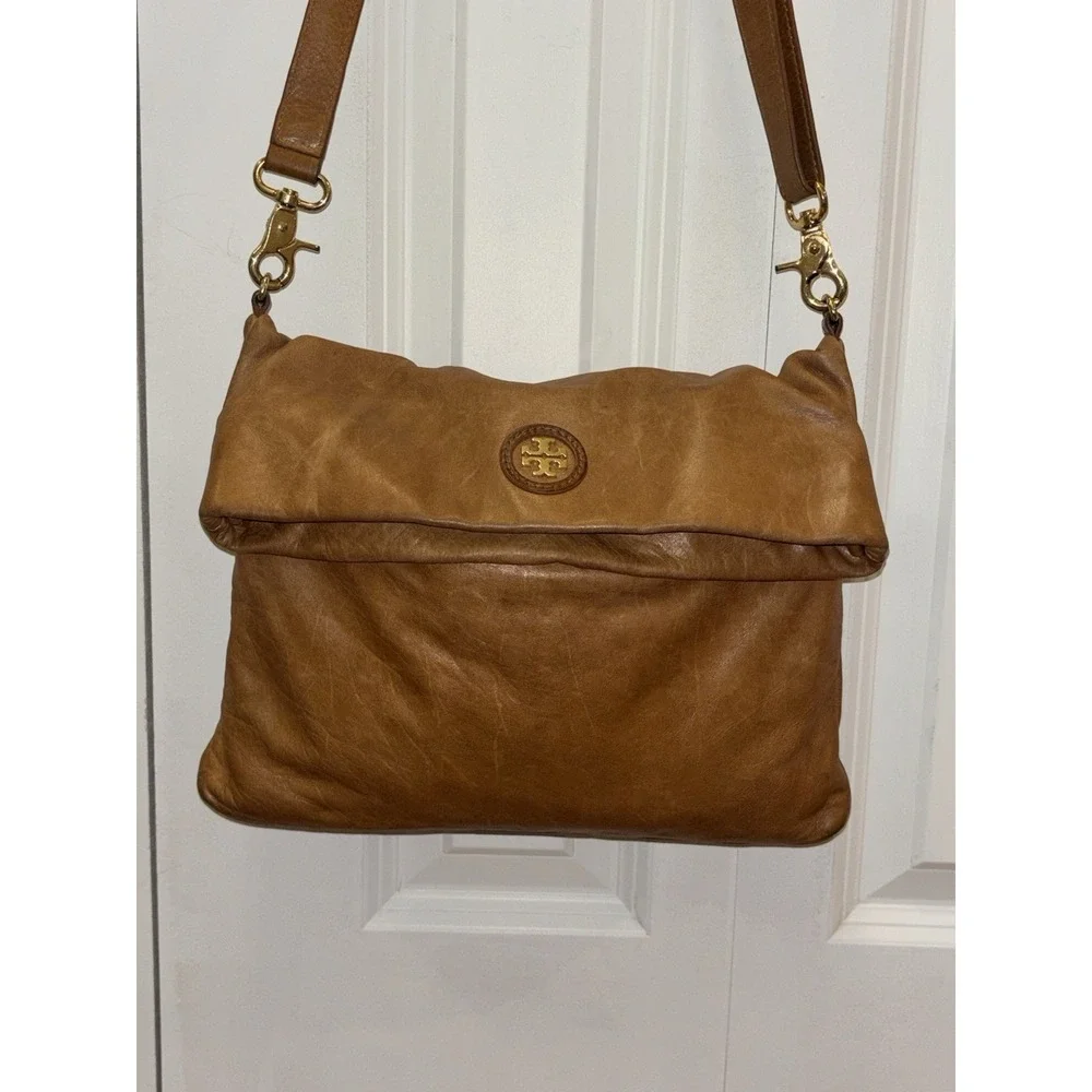 Tory Burch Designer Dena Foldover Convertible Flap Crossbody Purse Leather Bag